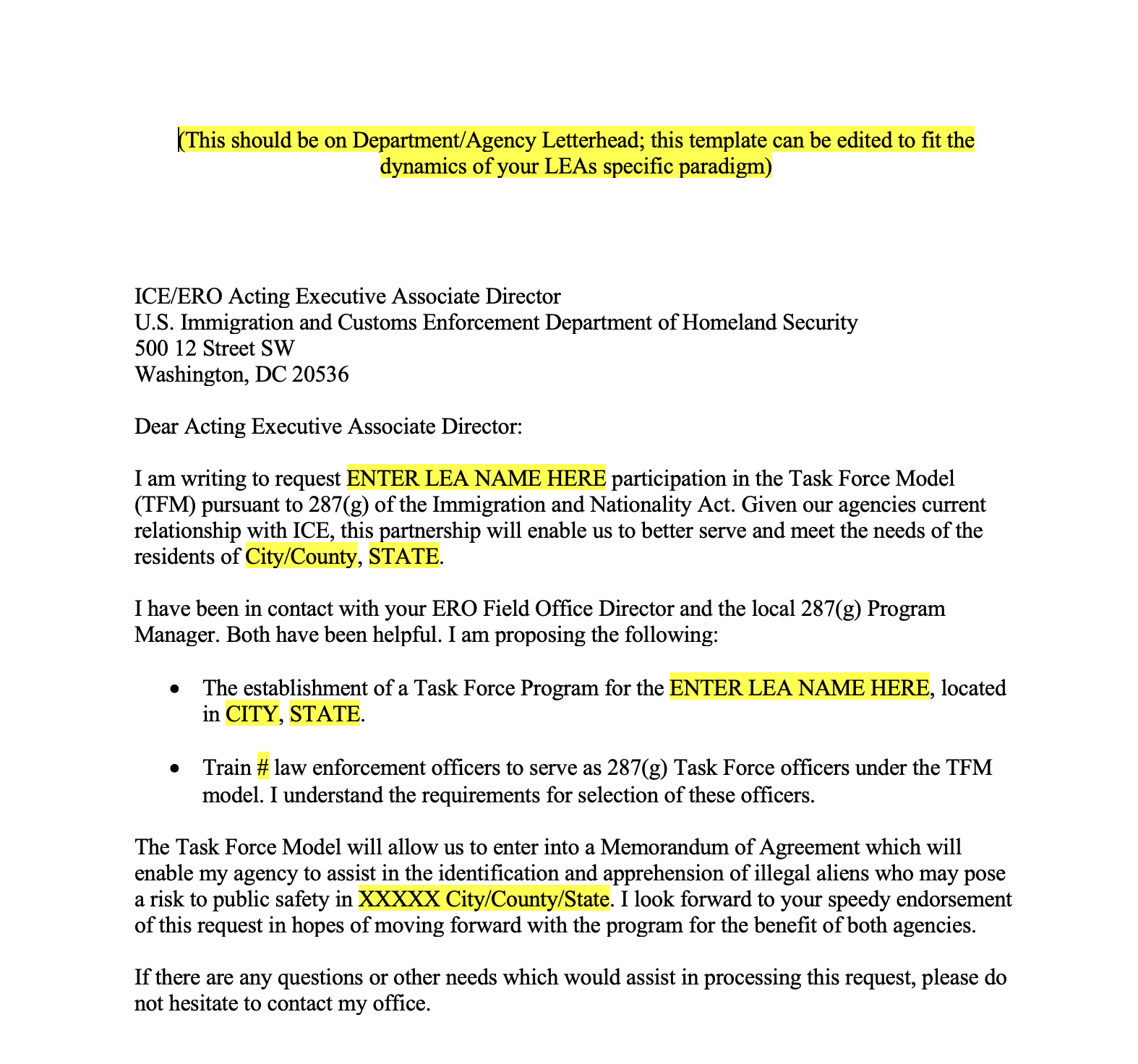 ICE letter example